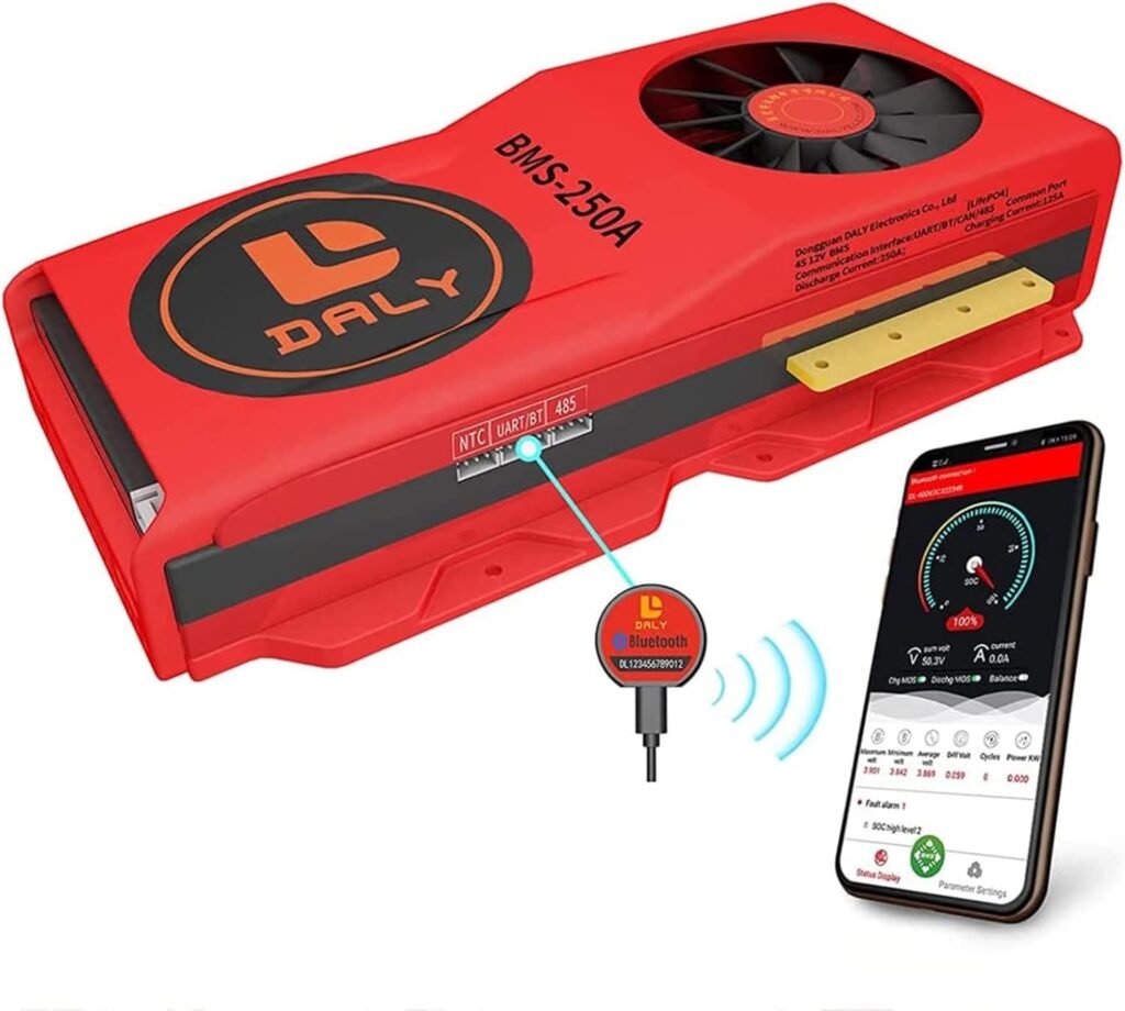 DALY Smart BMS 4/8/16S 100A-500A PCB Battery Board Charger Protection with Balance Leads Wires Bluetooth Battery Charging Controller 3.2V Cell Pack,LiFe 16S 48V BT,500A FAN          [Energy Class A]