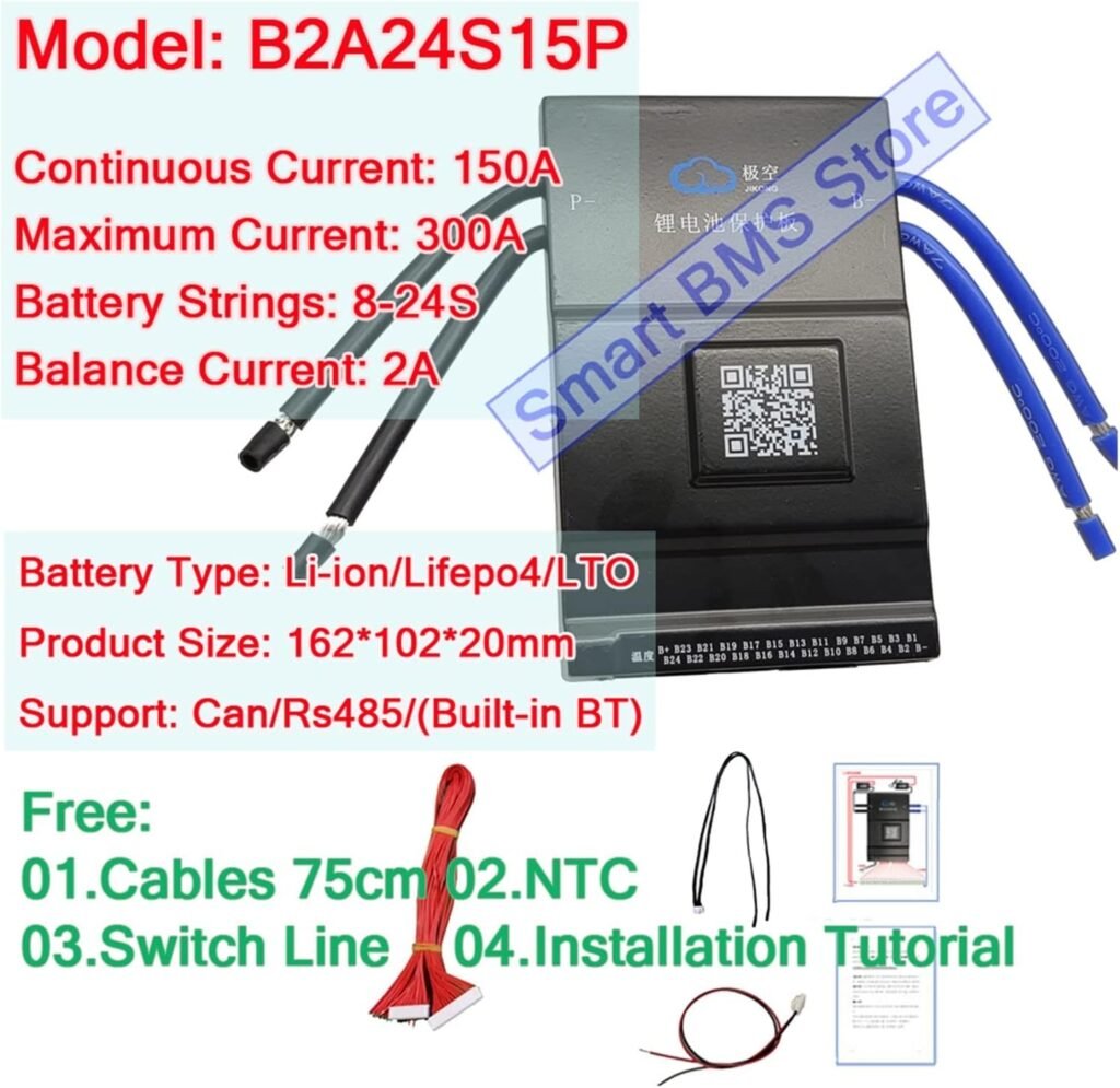 JK Battery Equalizer 8s 10s 13s 16s 36v 48v Circular Smart Jk Bms Lifepo4 for 50ah 18650 Lithium Ion Battery with Canbus Boar (Color : B2A24S15P, Size : Build in BT)