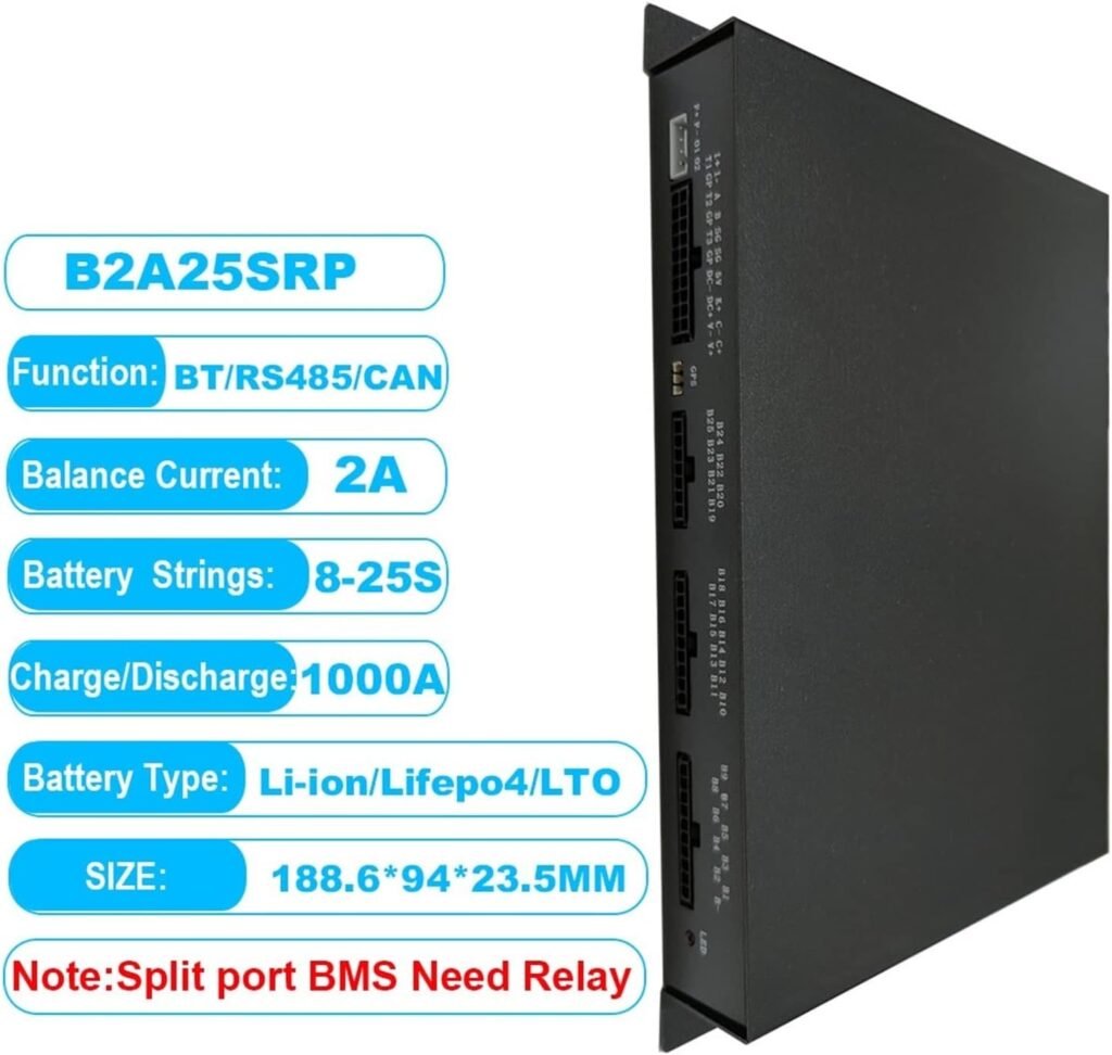 JK BMS Battery Equalizer JK 8S 9S 10S 12S 13S 14S 16S 17S 20S 21S 24S Smart Bms 2A 5A Balance Current Li-Ion LTO Lifepo4 Bms 600A Storage Relay Battery Protection Module (Color : B2A25SRP, Size : JK