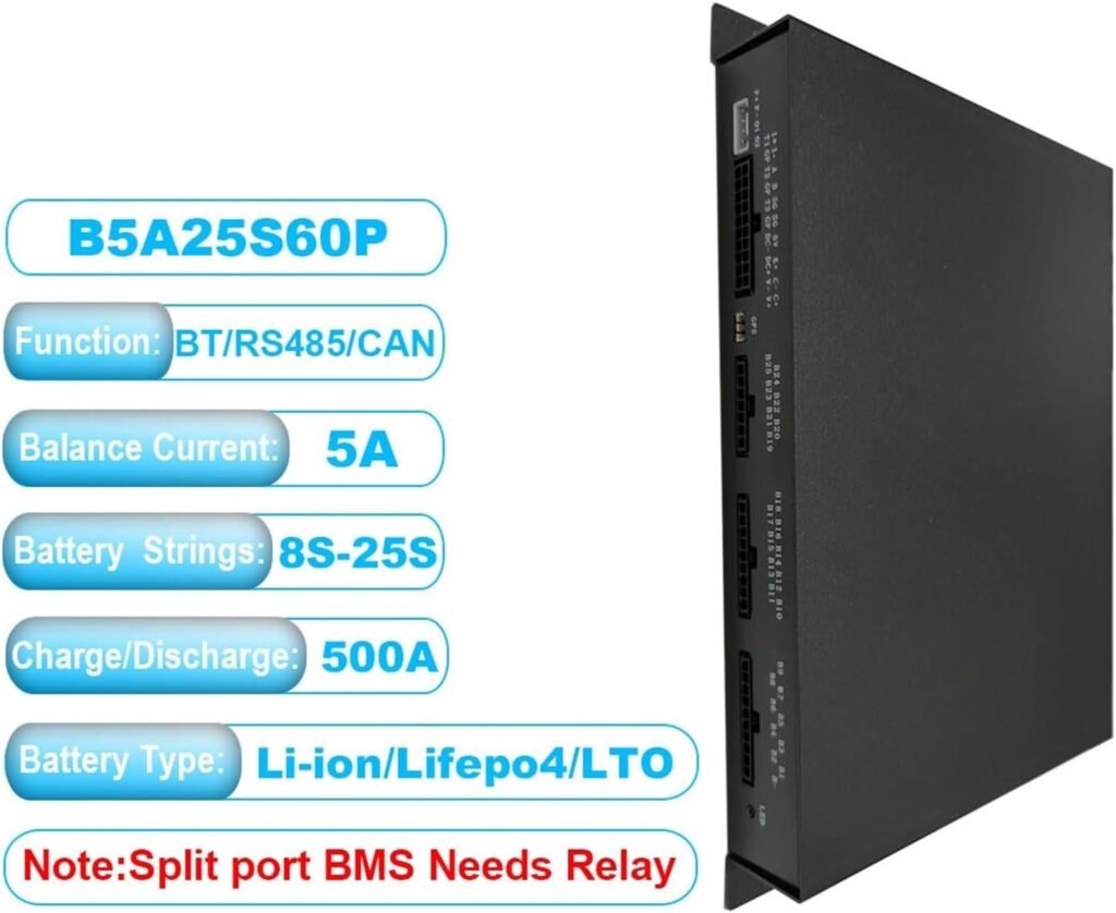 JK BMS Battery Equalizer JK Smart Bms 8S 9S 10S 12S 13S 14S 16S 17S 20S 21S 24S, 2A 5A Balance Current Li-Ion LTO Lifepo4 Bms 600A Storage Relay Battery Protection Module (Color : B5A25S60P)