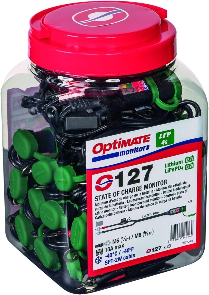 Optimate Monitor O-127JAR Permanent Power Sport Battery Lead with Integrated Battery Status/Charge System Monitor for 12.8/13.2V Lithium