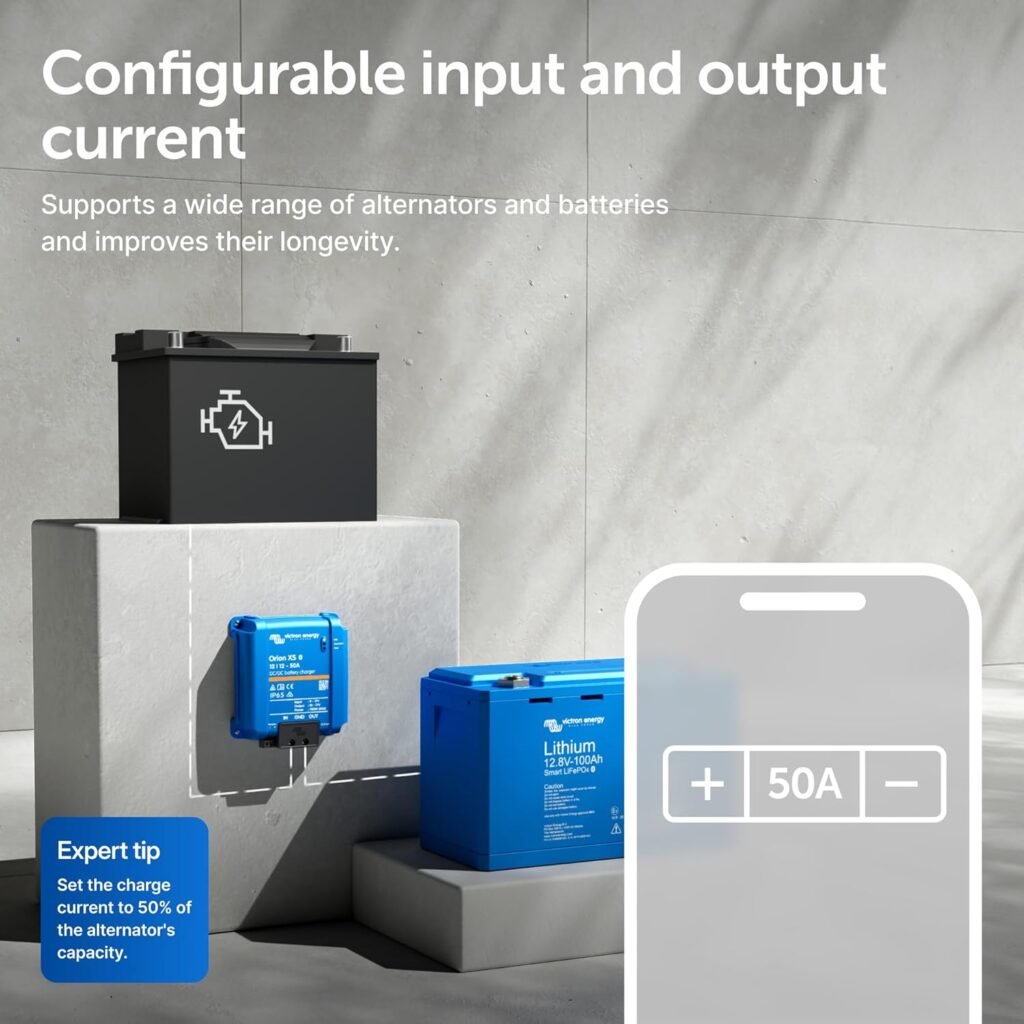 Victron Energy Orion XS Smart DC to DC Battery Charger 12/12 50A (700W) - IP65 Dust  Waterproof - Fully Configurable - Remote Management Possible - Advanced Battery Protection