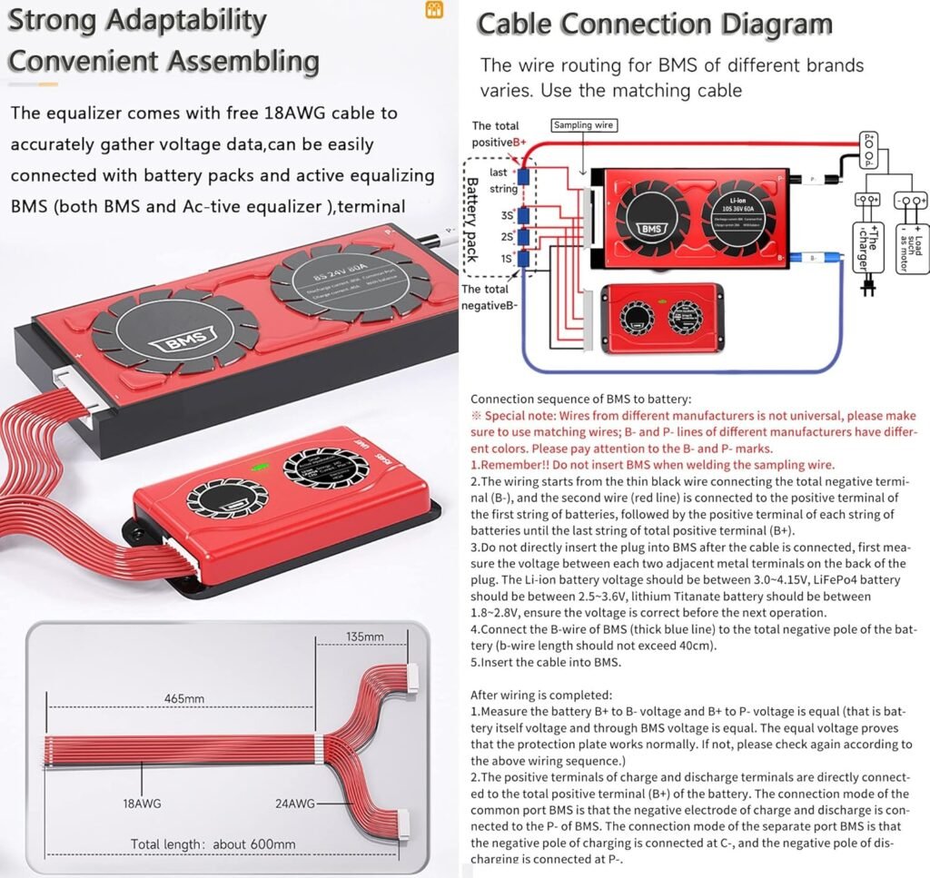 Whole Group Active Balancer 3S-10S 1A Battery Management System 30A-500A 12V-36V Lifepo4 Lithium Lipo Battery Equalization Energy Transfer Board Capacitor Equalizer with Sampling Cable ( Color : Liion