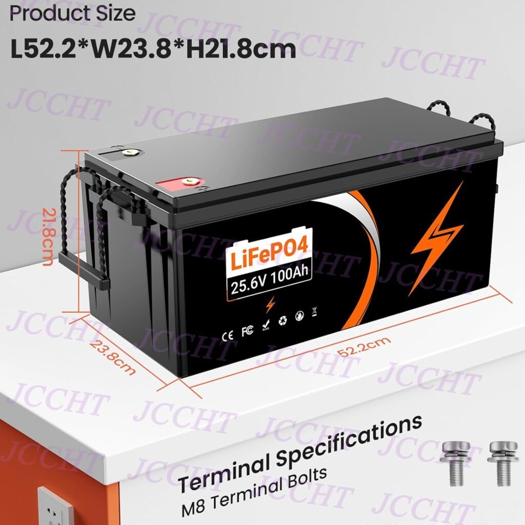 24V 100Ah LiFePO4 Lithium Battery Build-in 100A BMS for 2560Wh Trolling Motor/Trailer/Boat/Marine/RV/Solar System 25.6V Backup Battery Pack