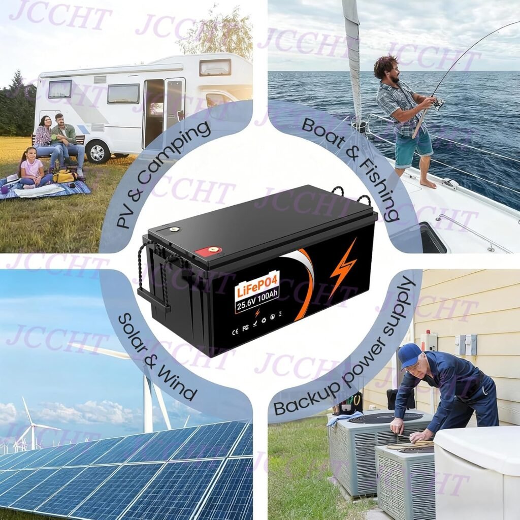24V 100Ah LiFePO4 Lithium Battery Build-in 100A BMS for 2560Wh Trolling Motor/Trailer/Boat/Marine/RV/Solar System 25.6V Backup Battery Pack