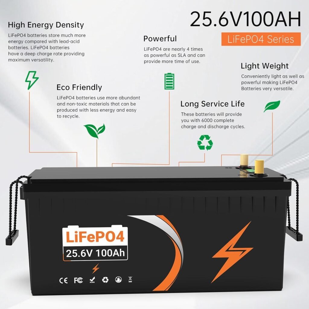 24V100Ah LiFePO4 Lithium Battery, Built-in 100A BMS, 4000–15000 Cycles Battery, Max. 2560 W Charging Power, Perfect For Caravans, Solar, Marine, Overland Transporters