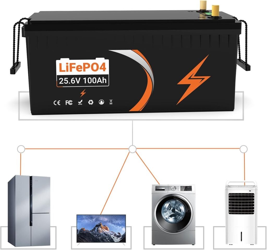 24V100Ah LiFePO4 Lithium Battery, Built-in 100A BMS, 4000–15000 Cycles Battery, Max. 2560 W Charging Power, Perfect For Caravans, Solar, Marine, Overland Transporters