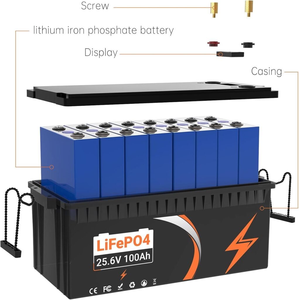 24V100Ah LiFePO4 Lithium Battery, Built-in 100A BMS, 4000–15000 Cycles Battery, Max. 2560 W Charging Power, Perfect For Caravans, Solar, Marine, Overland Transporters