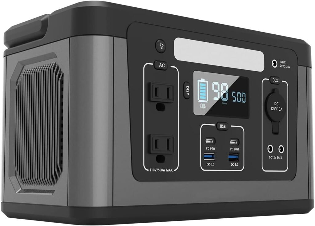 560Wh LiFePO4 Battery with Type-C PD 100W,QC 3.0 Fast Charging,LCD smart display,110V~220V/500W(Peak 600W) AC Outlet,for Outdoors Camping Fishing Emergency,110V/60Hz          [Energy Class A]