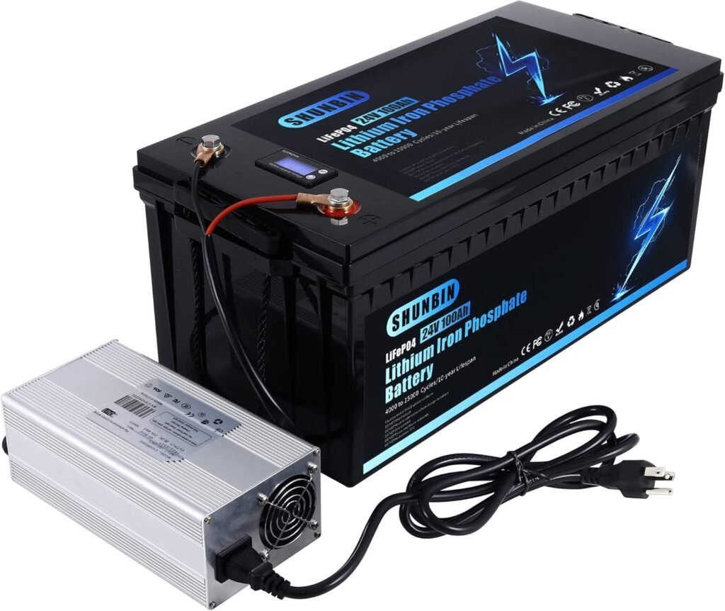 Lifepo4 100ah 24V Lithium Iron Phosphate Battery with Fast Charger coulombmeter Battery for RV, Trolling Motor, Solar, Golf Cart, Marine and Off Grid Applications