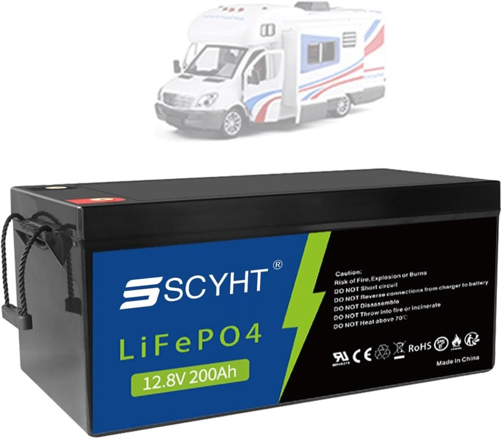 LiFePO4 Battery 12.8V 200Ah Lithium Battery 200Ah Deep Cycle Batteries 12.8V Replacement Batteries for RV Solar Travel Trailer with Handle for 500W - 2560W Motors
