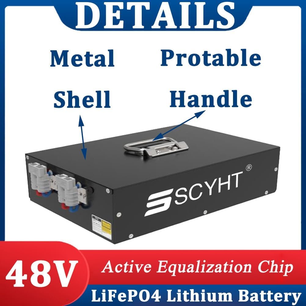 LiFePO4 Battery 48V 50Ah Lithium Battery 48V Replacement Batteries 50Ah Deep Cycle Batteries for AGV Robotic Transporter for 500W - 2400W Motor Kit with Handle
