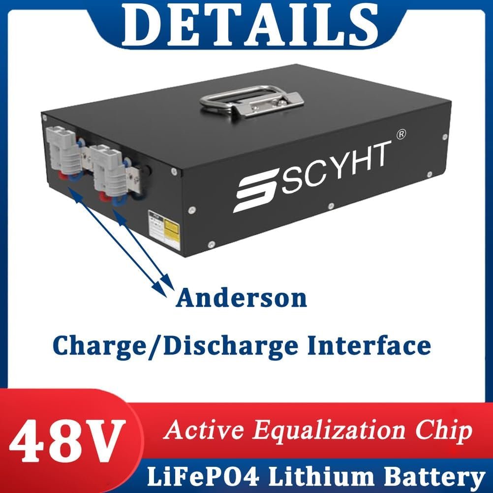 LiFePO4 Battery 48V 50Ah Lithium Battery 48V Replacement Batteries 50Ah Deep Cycle Batteries for AGV Robotic Transporter for 500W - 2400W Motor Kit with Handle