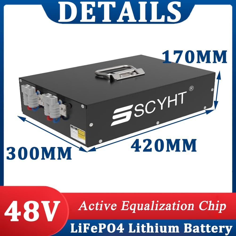 LiFePO4 Battery 48V 50Ah Lithium Battery 48V Replacement Batteries 50Ah Deep Cycle Batteries for AGV Robotic Transporter for 500W - 2400W Motor Kit with Handle