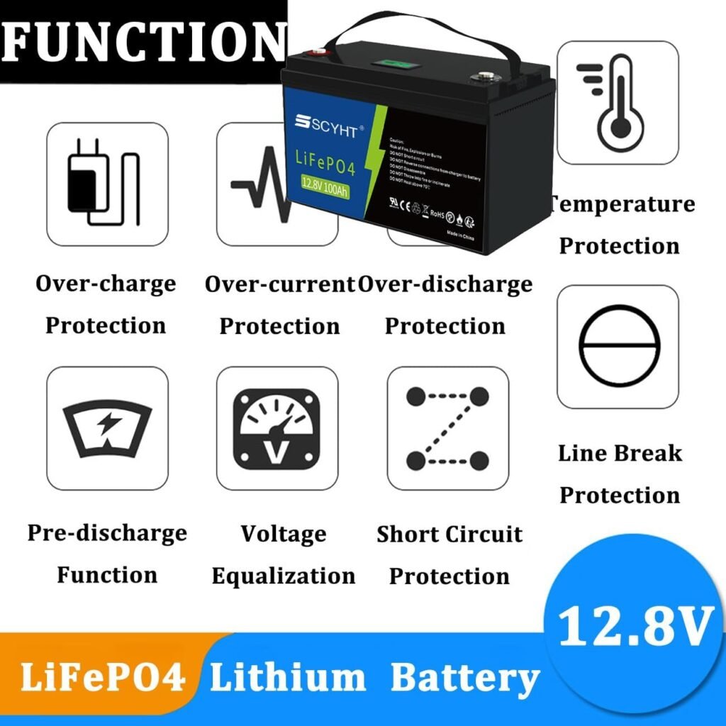 Lithium Battery 12.8V 100Ah LiFePO4 Battery 12.8V Deep Cycle Batteries 100Ah Replacement Batteries for RV Solar for 500W - 1280W Motor Kit with Display