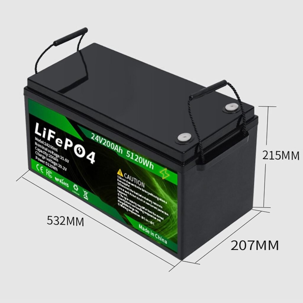 25.6V Lithium Battery 24V 200Ah LiFePO4 Battery with BMS 5000+ Deep Cycle Max 5120W Power for Golf Cart/Trolling Motor/RV/Solar/Home Emergency Battery