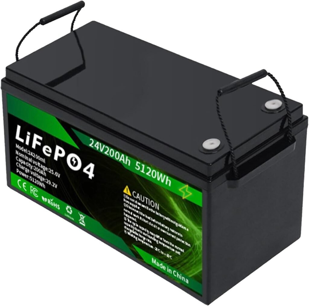 25.6V Lithium Battery 24V 200Ah LiFePO4 Battery with BMS 5000+ Deep Cycle Max 5120W Power for Golf Cart/Trolling Motor/RV/Solar/Home Emergency Battery