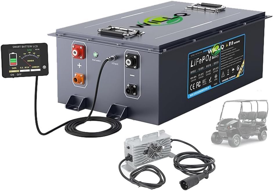 36V 35Ah 55Ah 80Ah 100Ah 120Ah 150Ah 200Ah 300Ah Golf Cart Battery LiFePO4 Battery with Charger and LCD Touchscreen Built-in BMS and Bluetooth