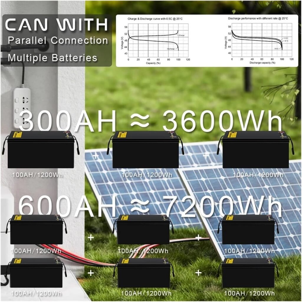 48V 100Ah LiFePO4 Battery With Charger Built In BMS 6000+ Cycles For Solar Household Storage Golf Cart RV Boat