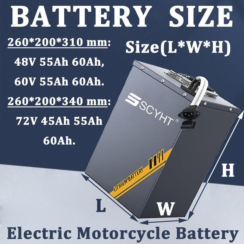 LiFePO4 Battery 72V 60Ah 55Ah 45Ah Lithium Battery 48V Electric Motorcycle Batteries 60V Replacement Batteries for Tricycle, Golf Cart with Charger and BMS,72V55Ah